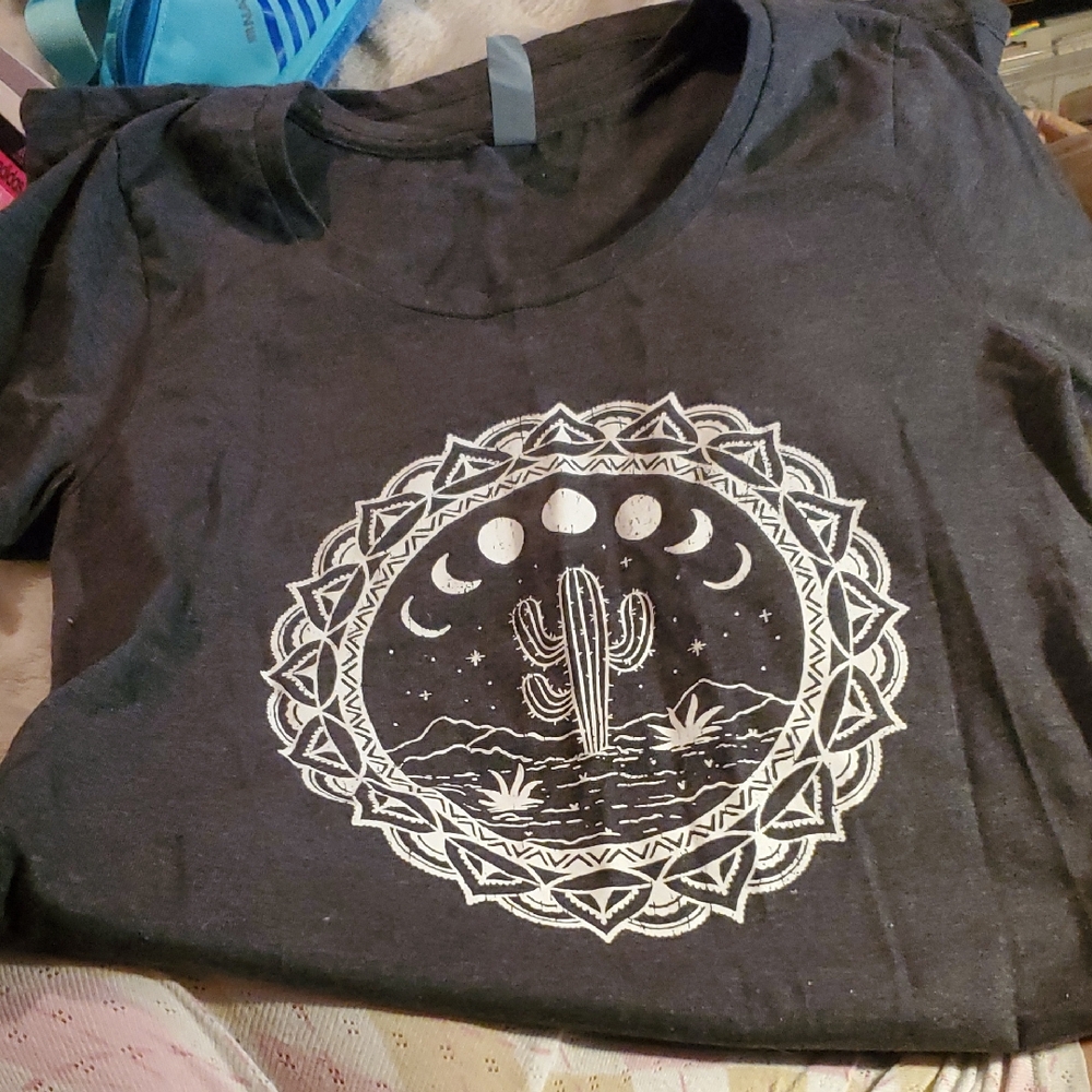 Dark gray Graphic Tee Dress with Cactus and Moon Phases